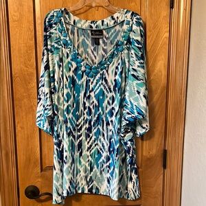 Added Dimensions Blue and White Patterned Top